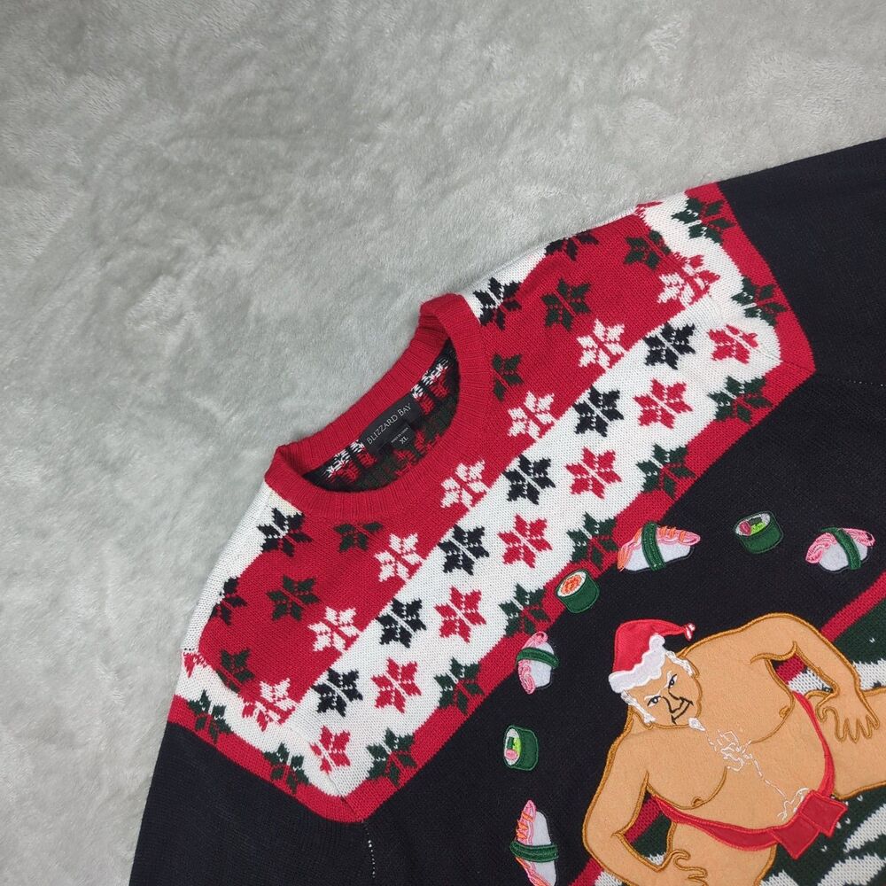 Blizzard Bay Sumo Wrestler Santa Sushi Ugly Christmas Sweater Mens XL